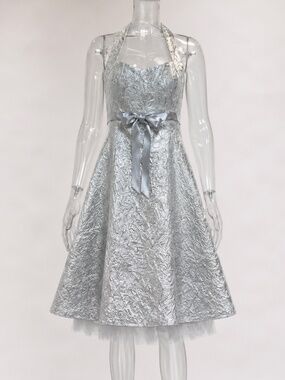 Laura Petites Dress Womens Size 2P Silver Formal Princess Halter Crinolin Goth